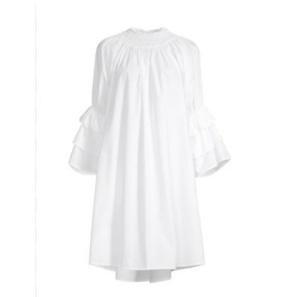 NWT Harshman Daphne Ruffle Cuff Cotton Poplin Dress In Off-White - XS - Picture 3 of 12